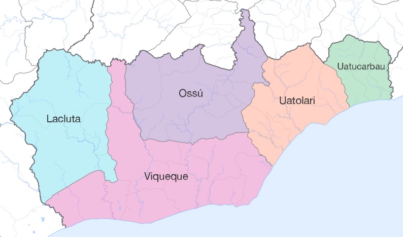 Mapa dos sub-distritos de Viqueque